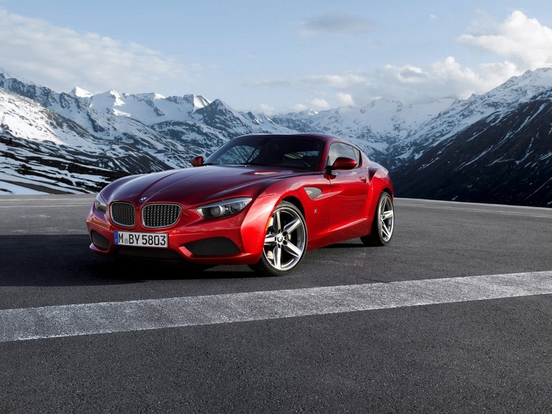 Вид, горы, площадка, машина, BMW Zagato, красный.