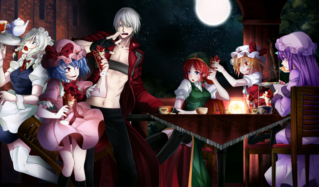 touhou, devil may cry , patchouli knowledge, flandre scarlet , hong meiling, izayoi sakuya , dante 