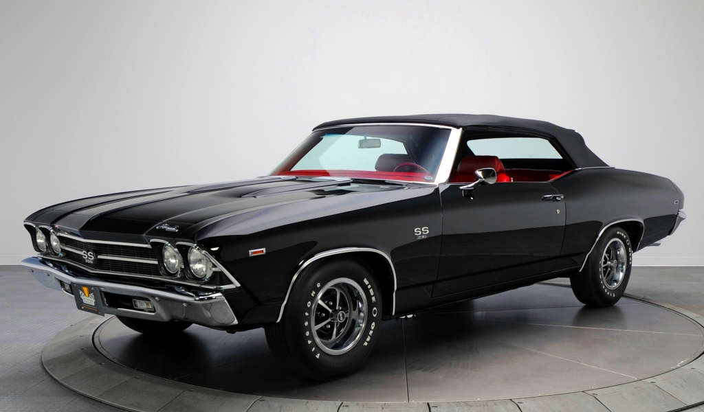 ss, chevrolet, 1969, convertible, muscle car, chevelle, car, black, wallpapers, desktop, l35