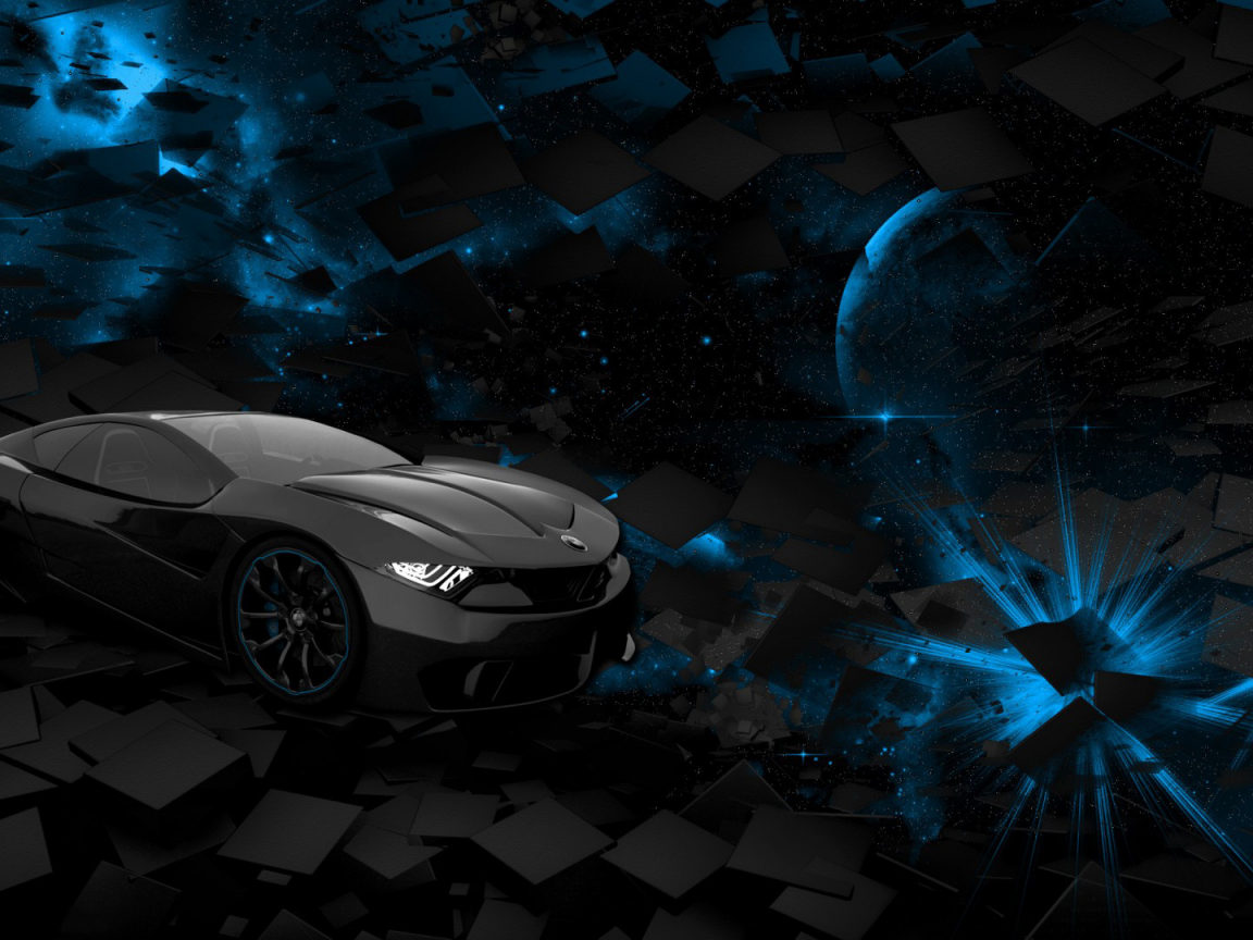 car, space, square, black, rendering, blue, planet, background