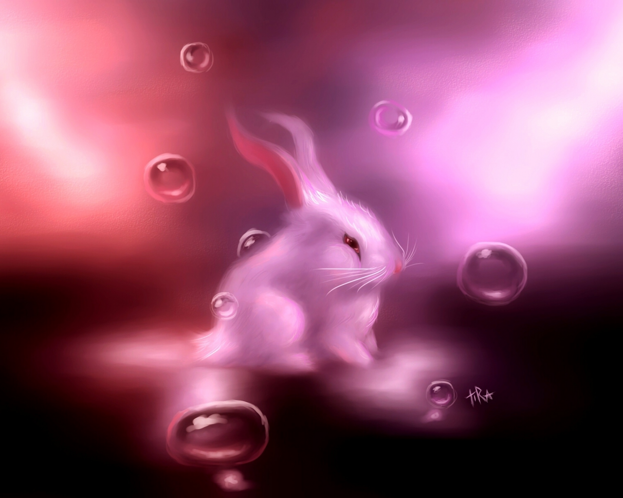арт, кролик, зайчик, заяц, белый, розовый, пузырьки