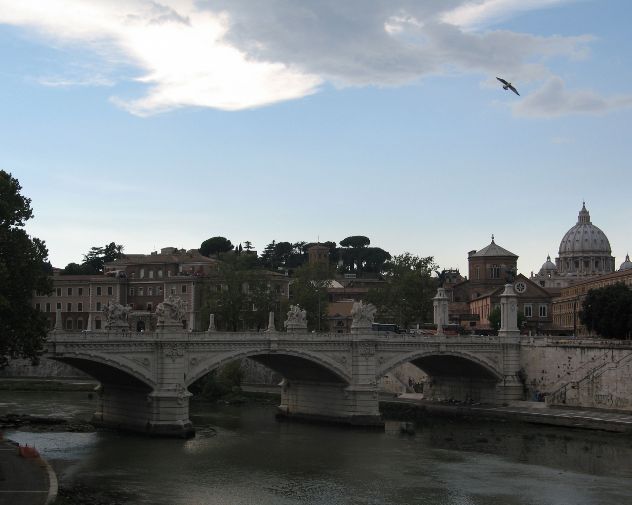 Италия, Рим, Лацио, город, мост, Тибр, собор, церковь, Ватикан, Ponte Vittorio Emanuele II, Italia, Roma, Lazio