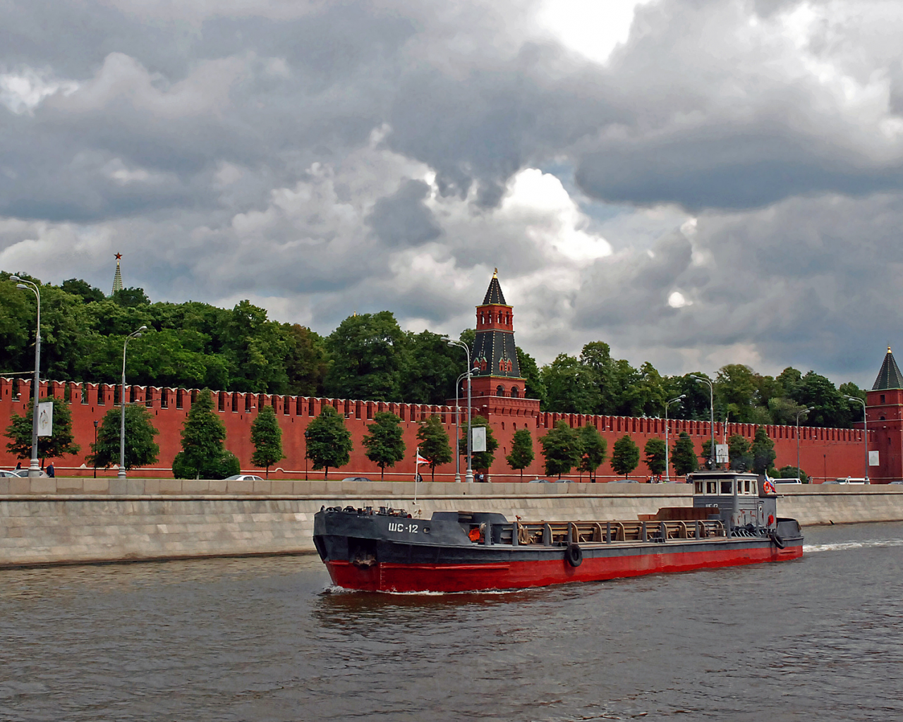 Кремль, Москва, река, судно, баржа.