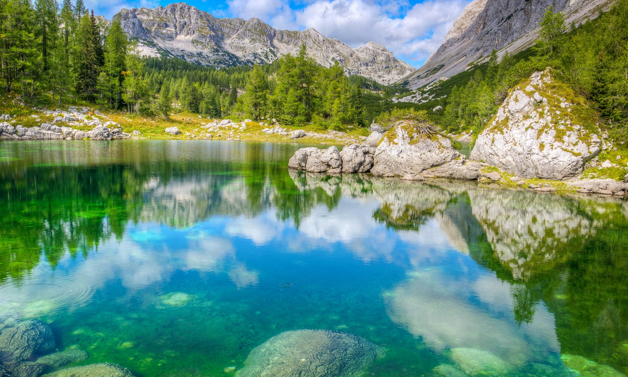 Словения, Triglav National Park, горы, лес, озеро, камни, деревья