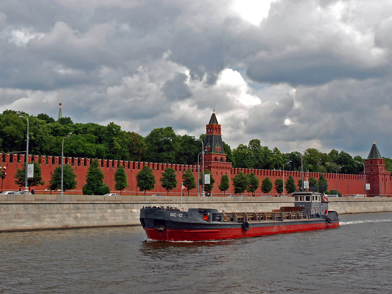 Кремль, Москва, река, судно, баржа.