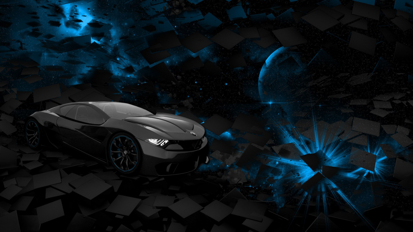 car, space, square, black, rendering, blue, planet, background