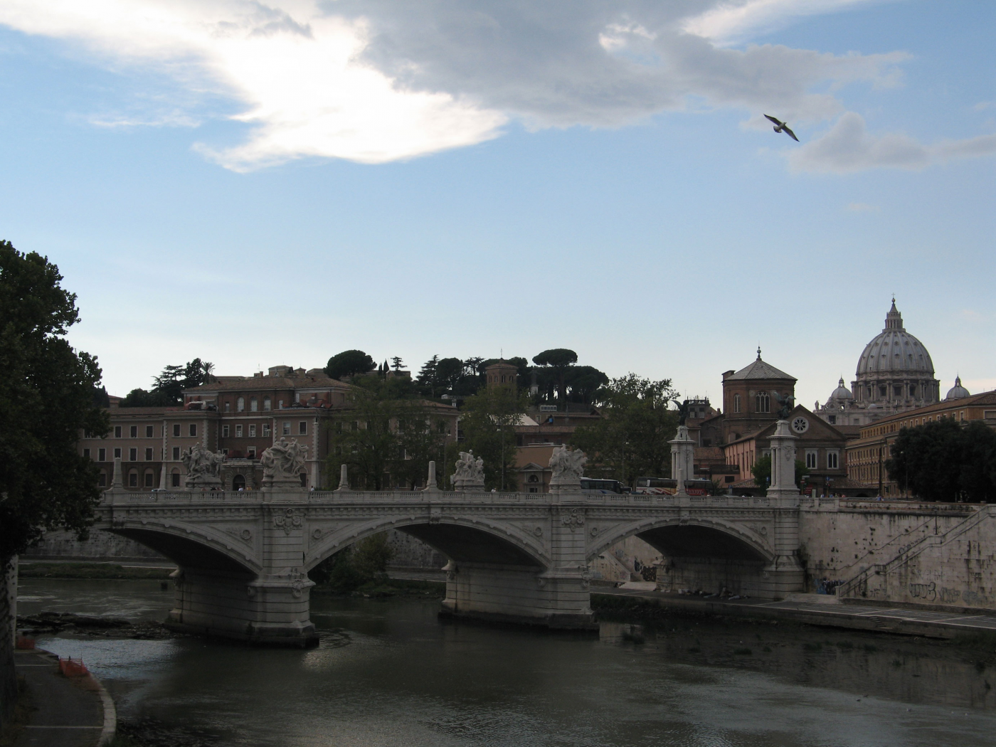 Италия, Рим, Лацио, город, мост, Тибр, собор, церковь, Ватикан, Ponte Vittorio Emanuele II, Italia, Roma, Lazio