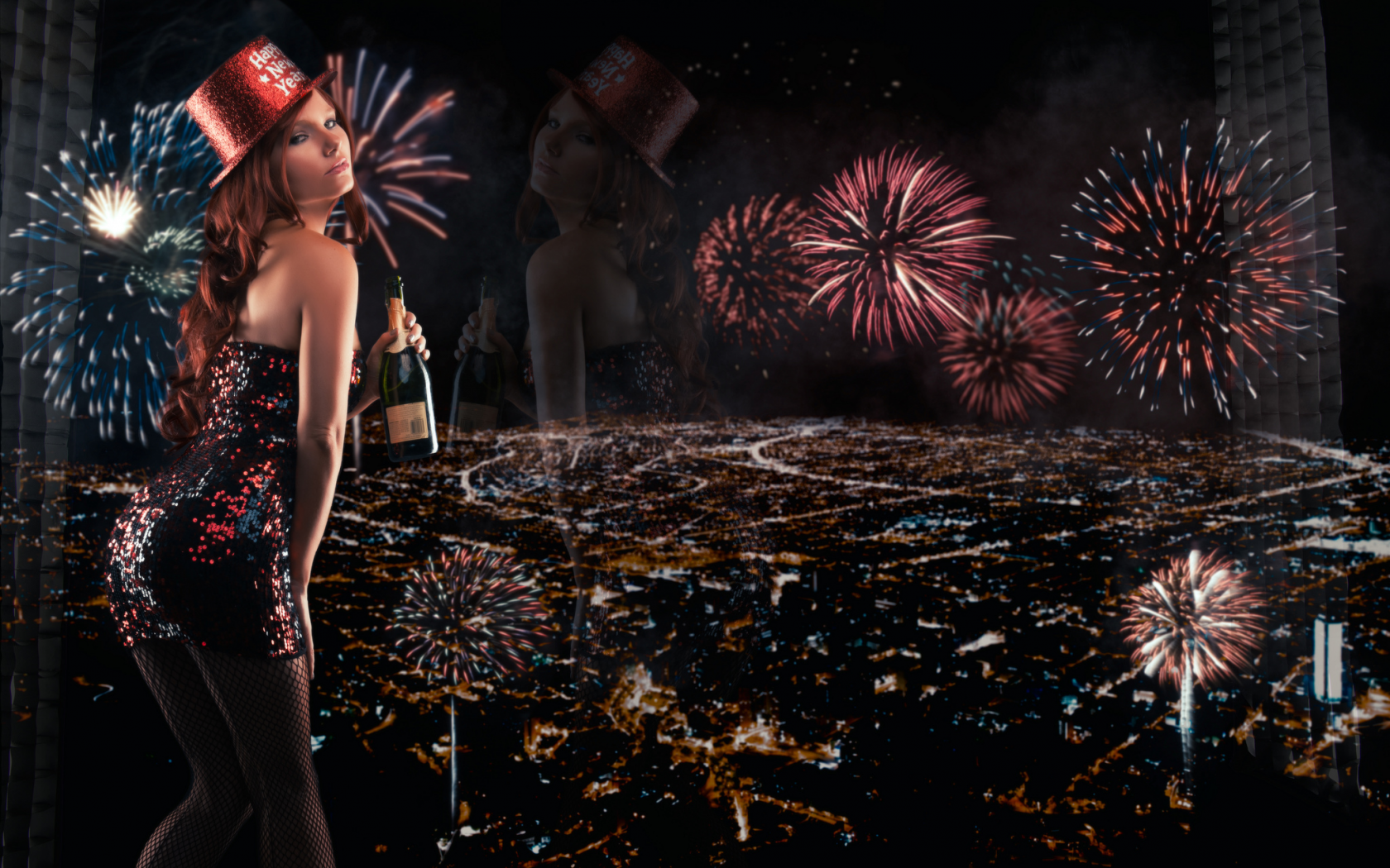 фейерверк, новый год, панорама, tancy marie, ночной город