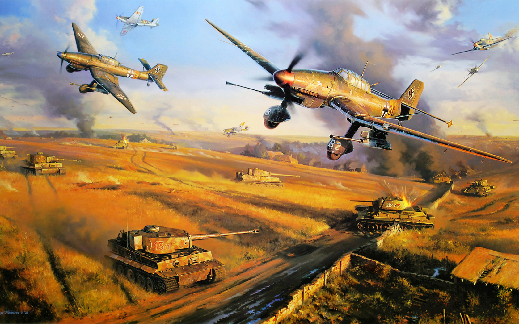 ww2, art, war, dogfight, german aircraft, drawing, aviation art, junker ju 87, army, painting