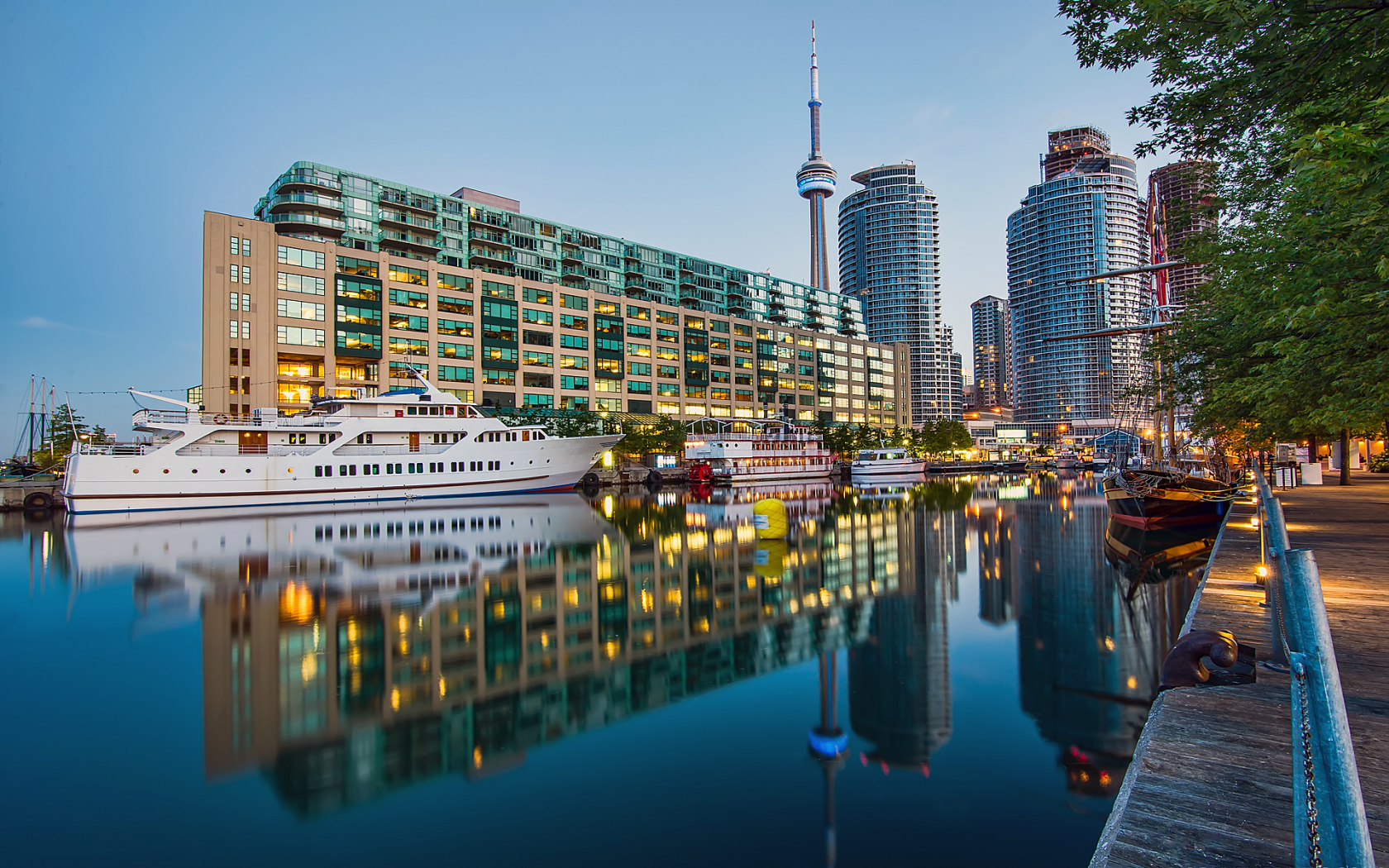 Набережная, река, корабли, город, Торонто, Канада.