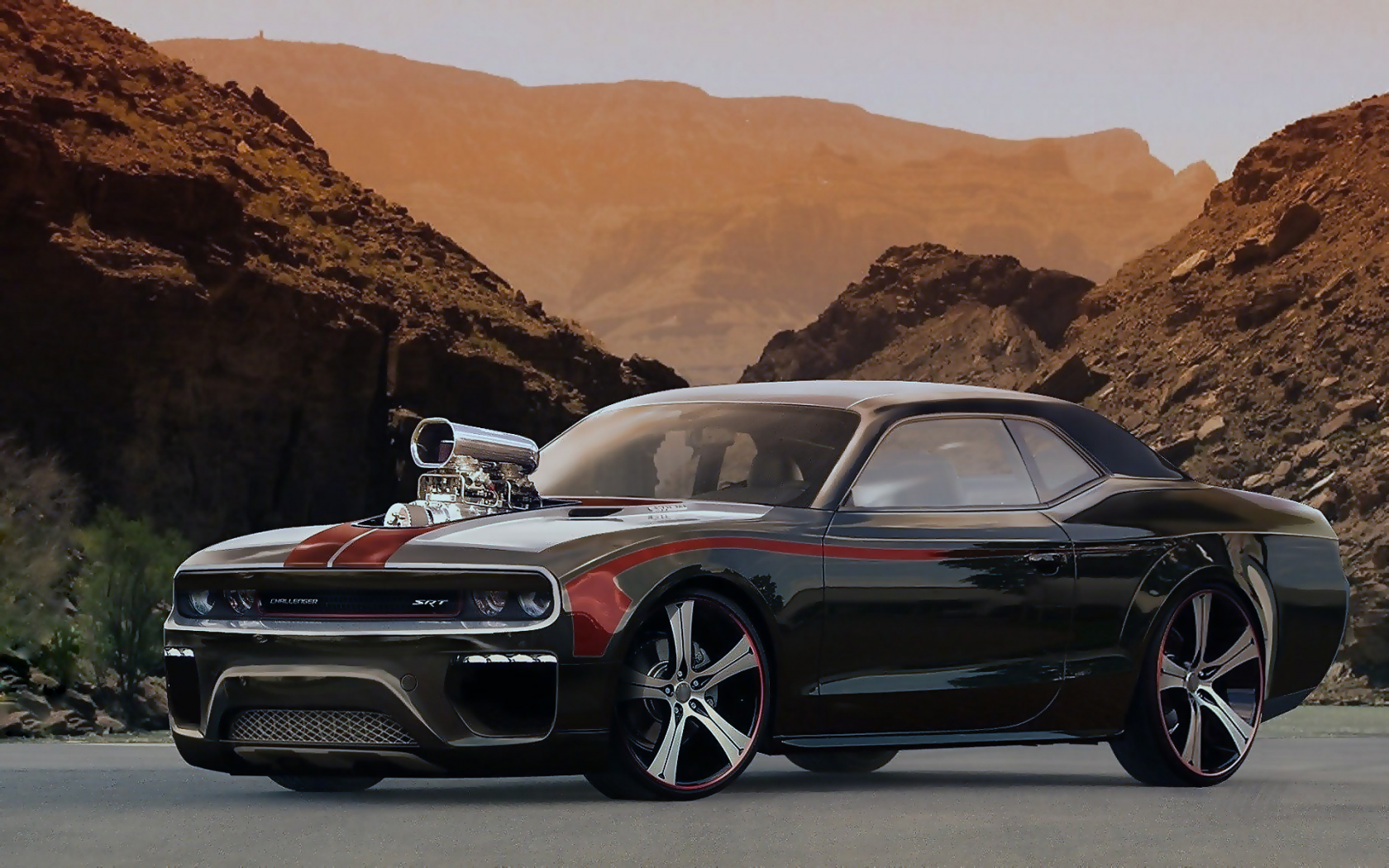 Фон, горы, машина, Dodge Chellenger Concept SRT