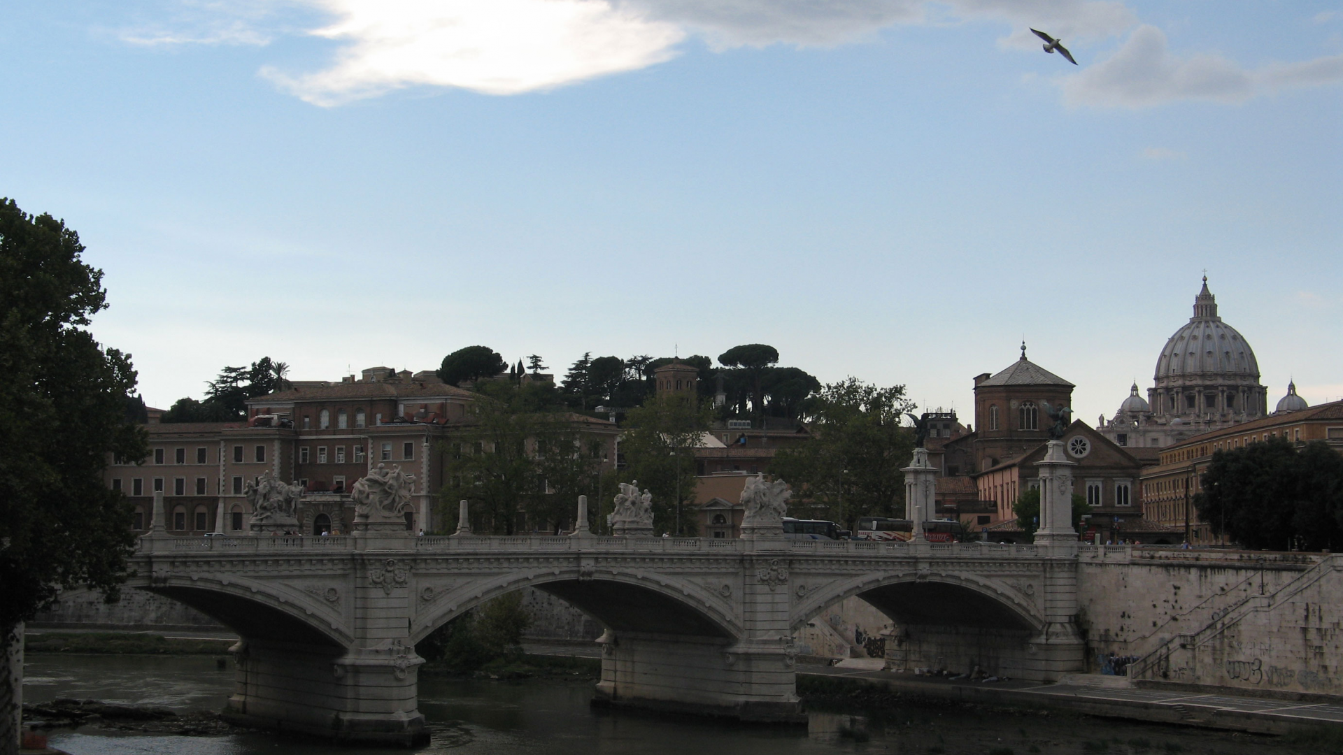 Италия, Рим, Лацио, город, мост, Тибр, собор, церковь, Ватикан, Ponte Vittorio Emanuele II, Italia, Roma, Lazio