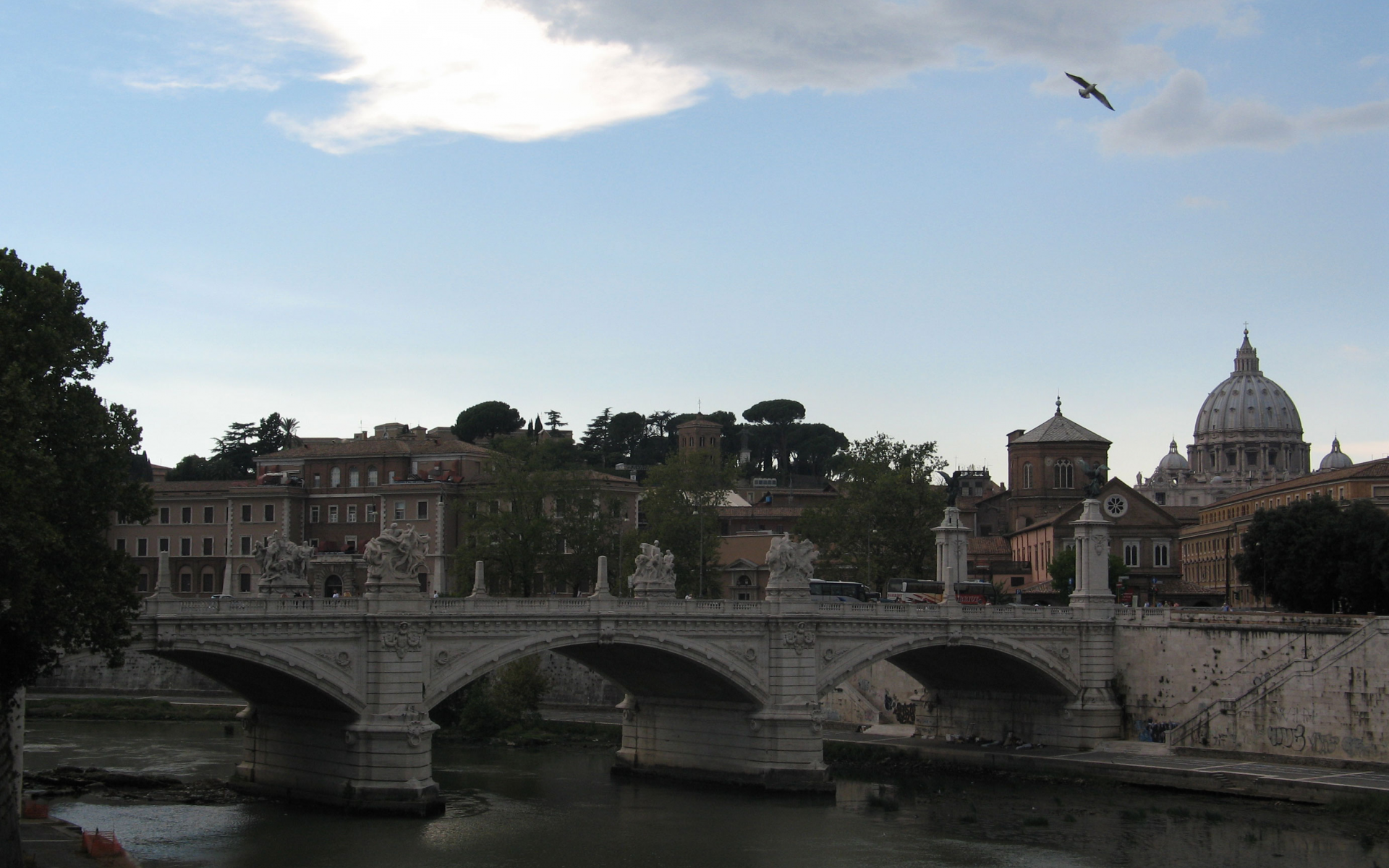 Италия, Рим, Лацио, город, мост, Тибр, собор, церковь, Ватикан, Ponte Vittorio Emanuele II, Italia, Roma, Lazio