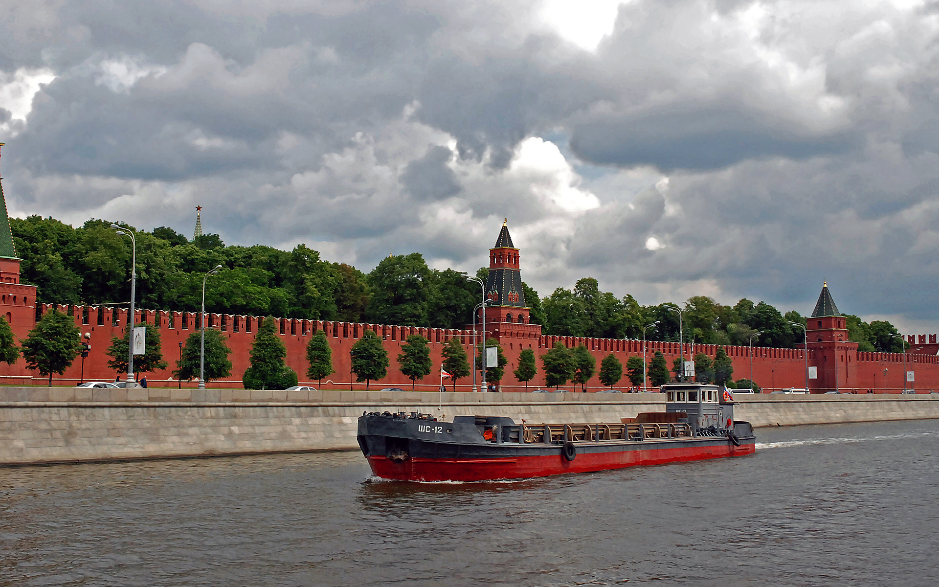 Кремль, Москва, река, судно, баржа.