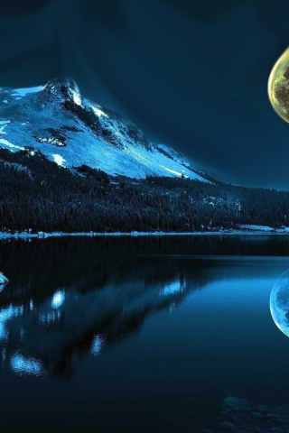 озеро, ночь, падающая звезда