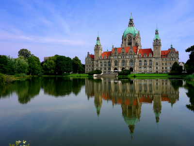 германия, пруд, hanover, new town hall, дворец