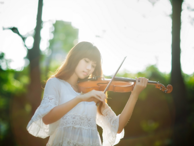 девушка, азиатка, музыка, скрипка