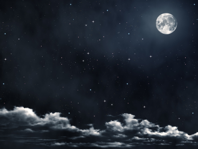 ночь, звезды, облака, небо, луна