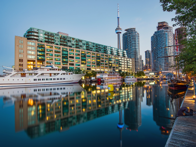 Набережная, река, корабли, город, Торонто, Канада.