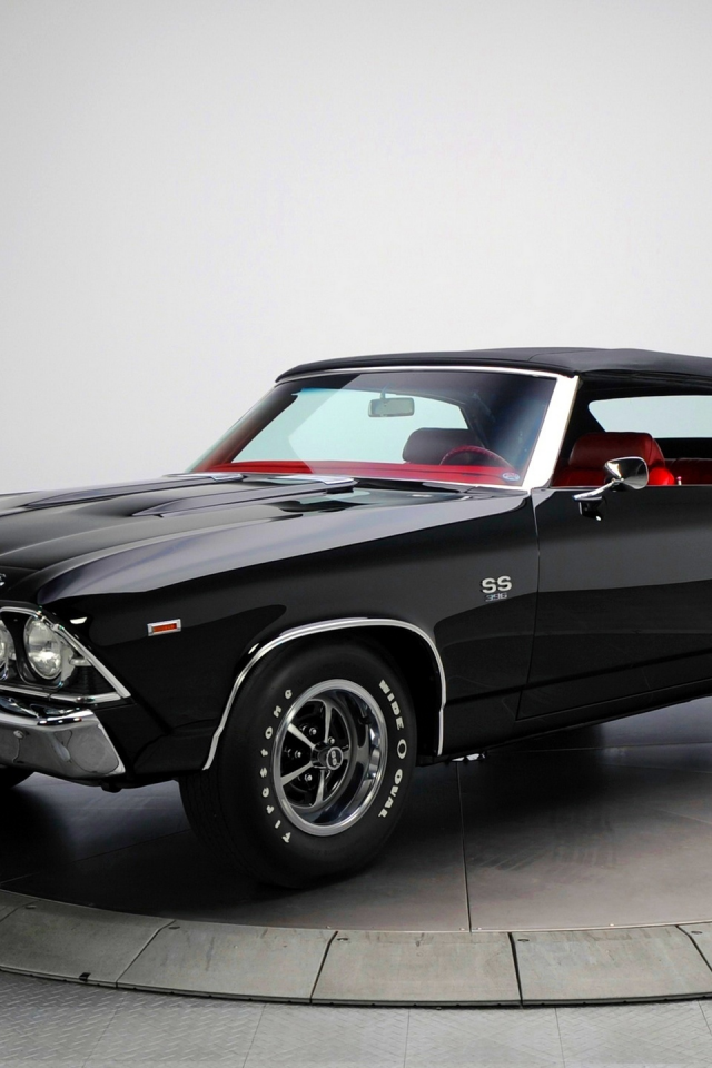 ss, chevrolet, 1969, convertible, muscle car, chevelle, car, black, wallpapers, desktop, l35