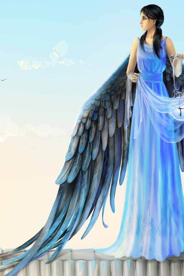 крылья, голубое платье, девушка, ангел, joya filomena, фонарь