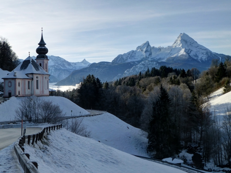 bavarian alps, mount watzmann, bavaria, maria gern church, berchtesgaden, germany