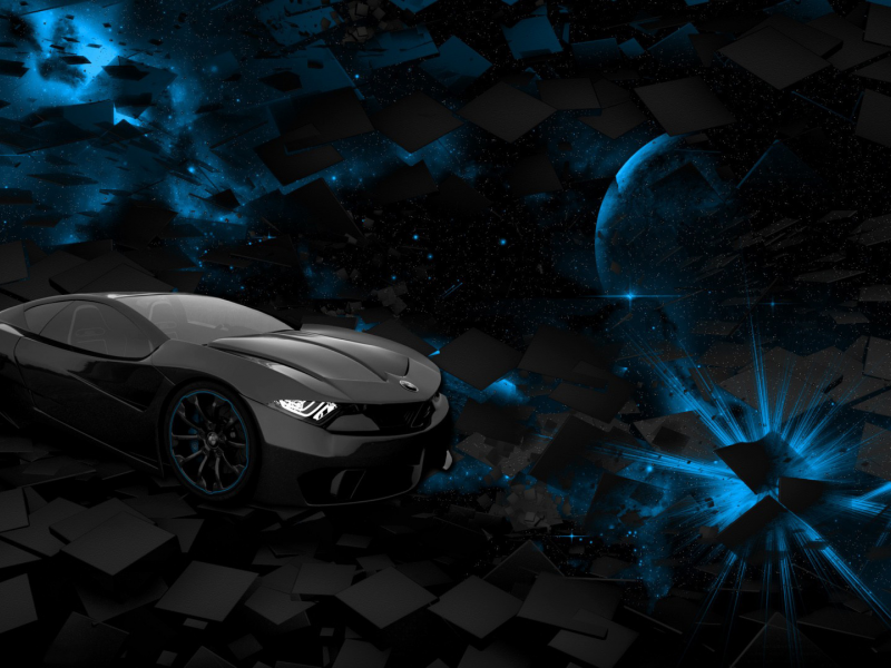 car, space, square, black, rendering, blue, planet, background