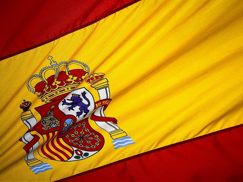 Флаг, Испания, красный, жёлтый, герб.