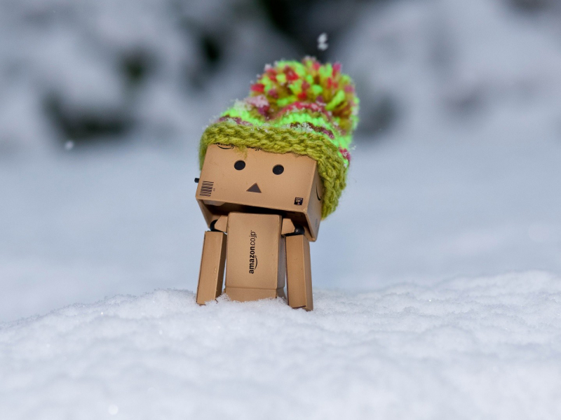 снег, danbo, коробка, коробочный человечек, зима, amazon