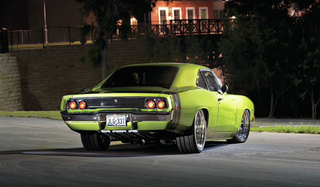Dodge, Charger, 1968, Green, Night, Додж