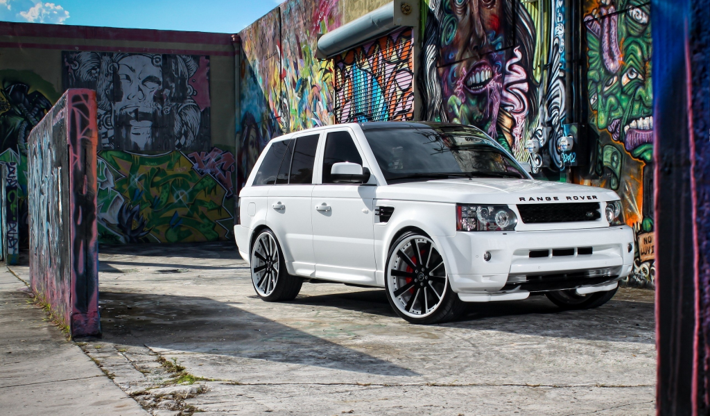 Range Rover, белый, диски, стены, граффити