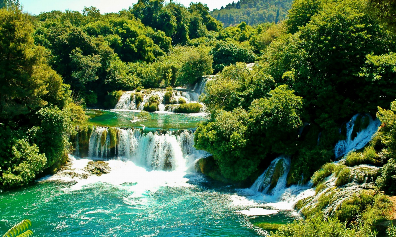 деревья, водопад, зелень, хорватия, croatia, krka national park