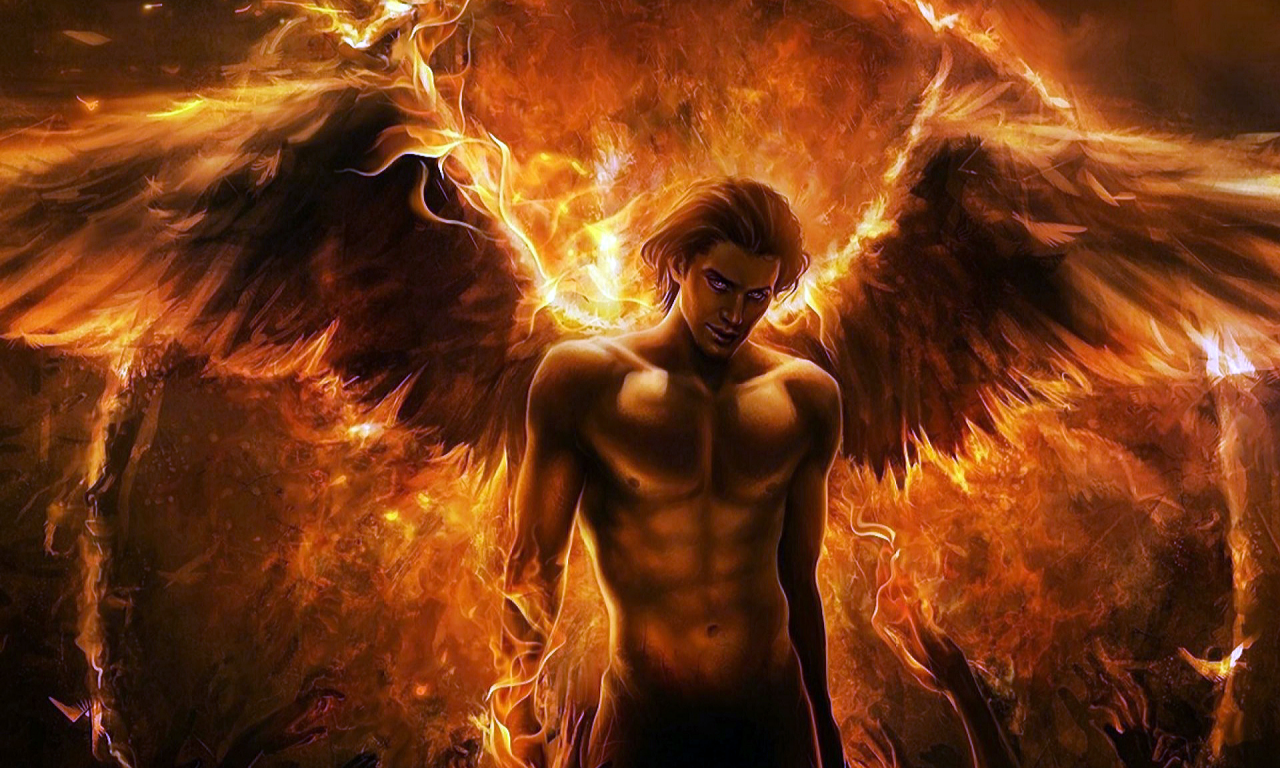 Огонь, падший, ангел, Сатана, крылья.