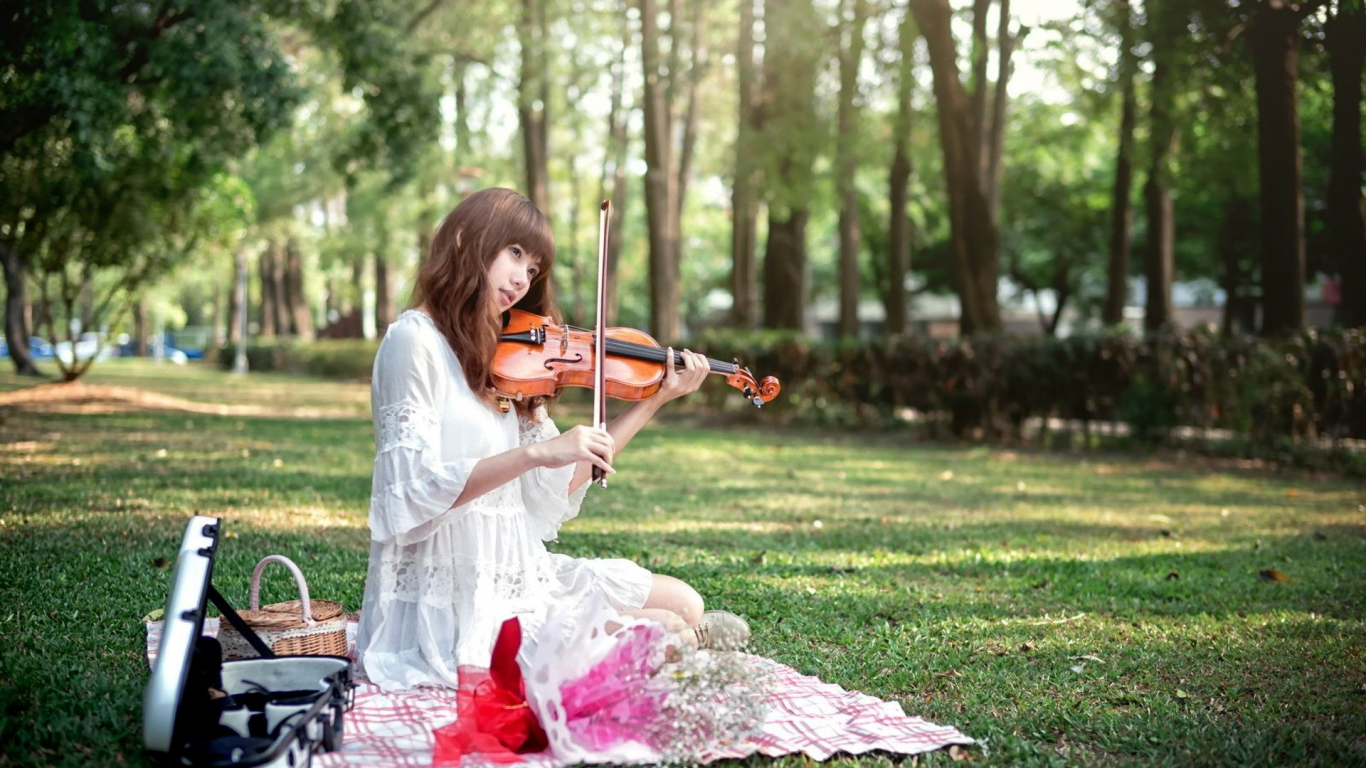 парк, девушка, скрипка