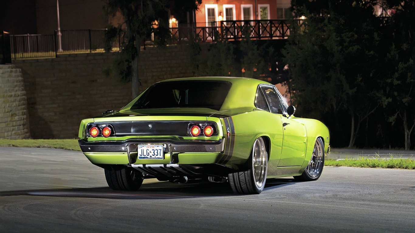 Dodge, Charger, 1968, Green, Night, Додж