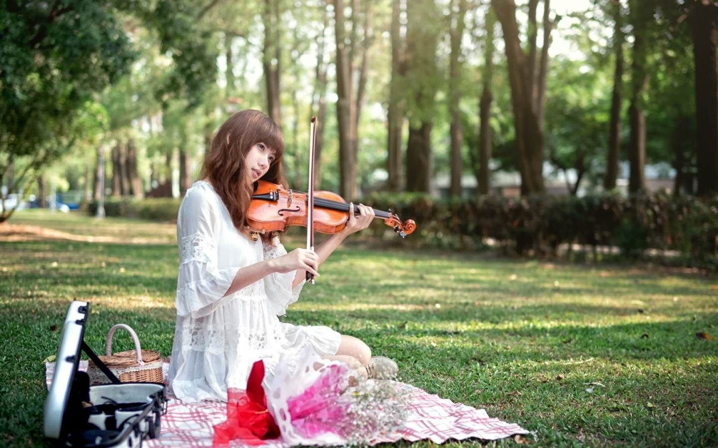 парк, девушка, скрипка