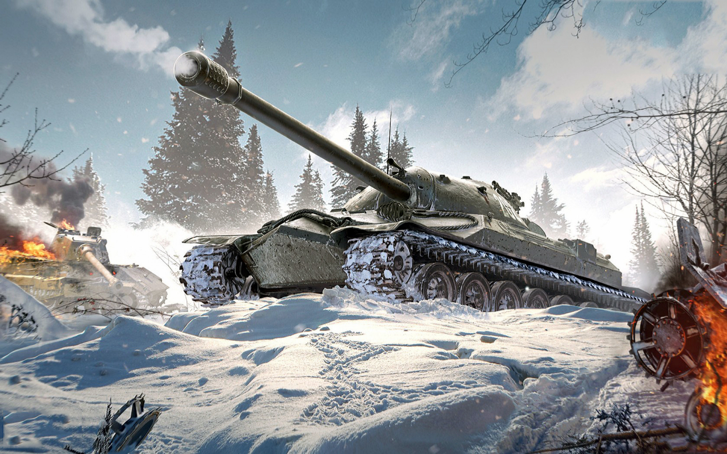 Небо, облака, снег, танк, пейзаж, игра, World of Tanks