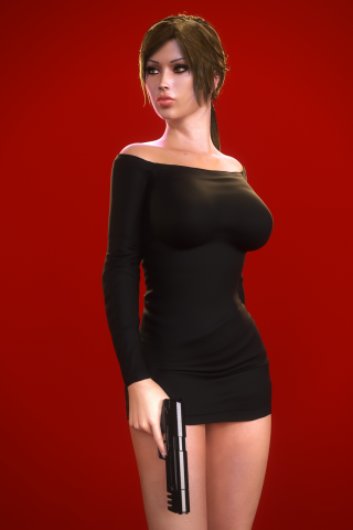 Lara Croft, Pistol, 3d, black dress