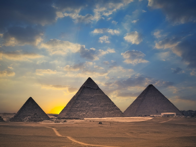 закат, египет, пирамиды, пустыня
