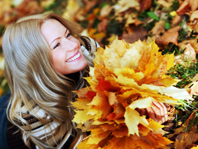 осень, листья, девушка