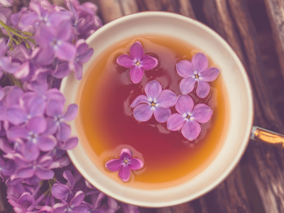 чай, цветы, кружка, настроения, фиолетовый, чашка
