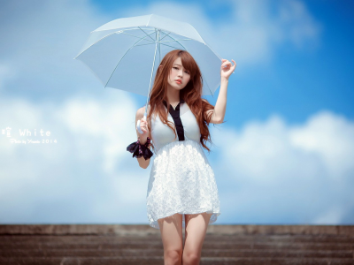 девушка, платье, зонт