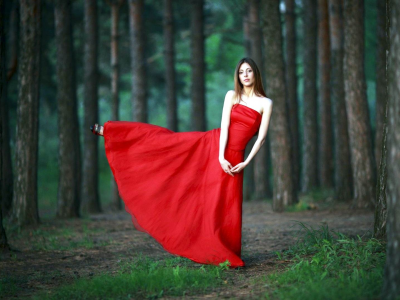 лес, девушка, платье