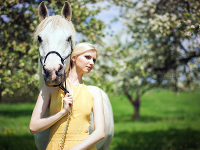 конь, девушка, платье