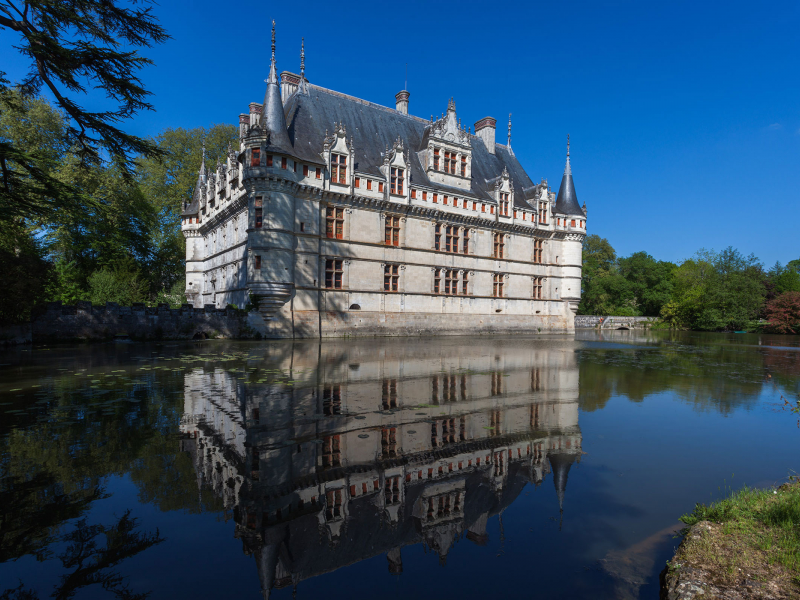 Азе-ле-Ридо, Франция, дворец, замок, небо, деревья, пруд, Azay-le-Rideau, France, chateau