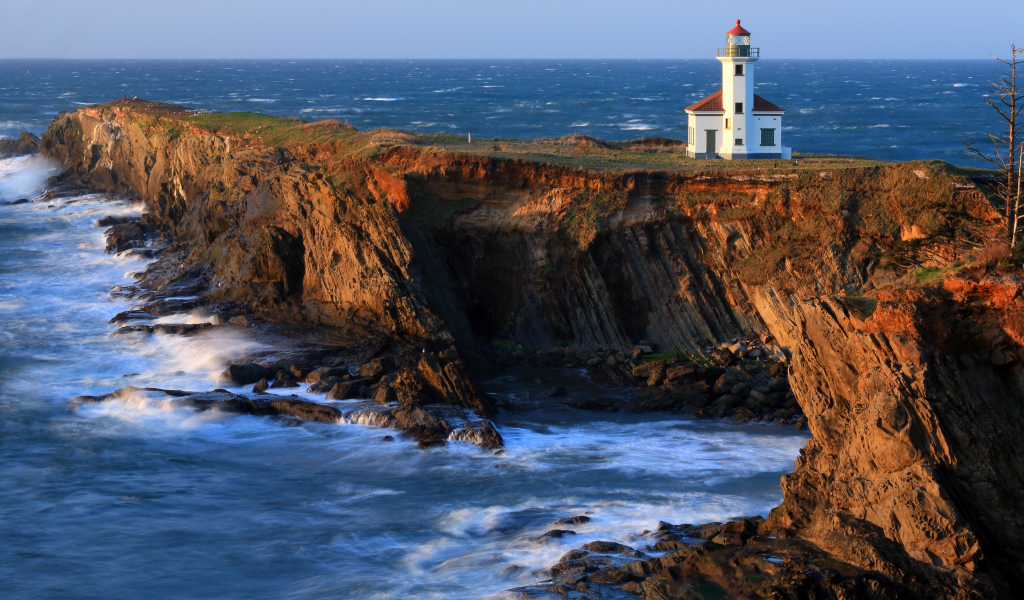 маяк, cape arago lighthouse, побережье, тихий океан, скалы