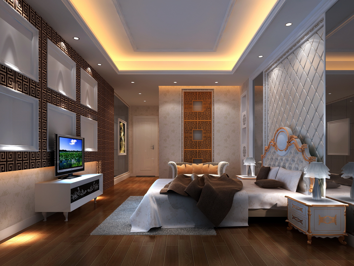 design, bedroom, спальня, кровать, телевизор, interior, master