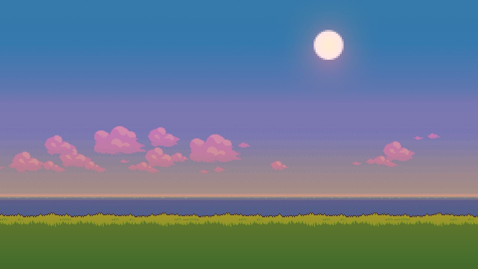 пиксели, sun, pixels, evening, grass, закат, пейзаж, солнце