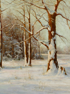 картина, снег, елки, лес, деревья, зима, пейзаж, walter moras