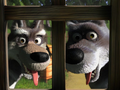 Окно, волки, мультфильм, забавно.